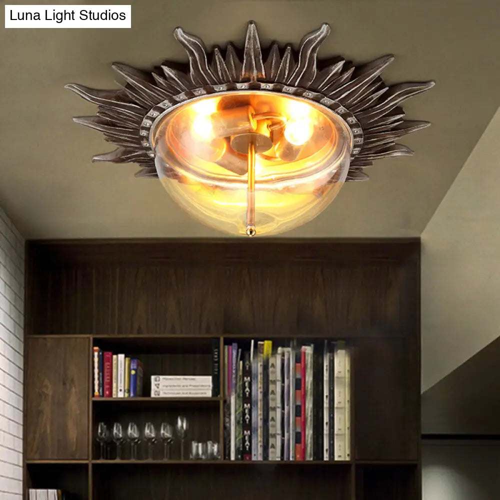 Dome Flush Ceiling Light: Traditional Clear Glass 3 - Bulb Aged Silver Design For Living Room