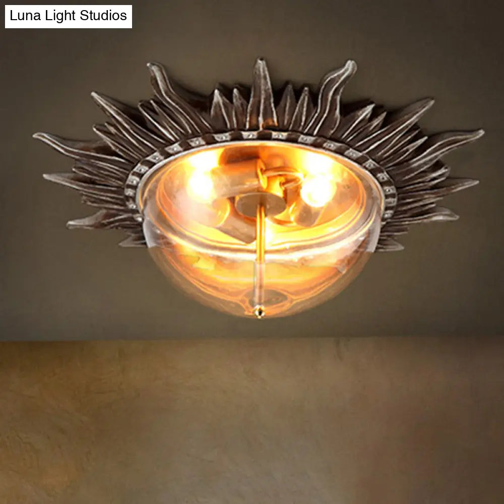 Dome Flush Ceiling Light: Traditional Clear Glass 3 - Bulb Aged Silver Design For Living Room