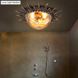 Dome Flush Ceiling Light: Traditional Clear Glass 3 - Bulb Aged Silver Design For Living Room
