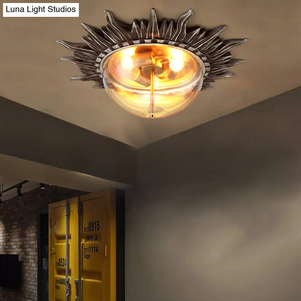 Dome Flush Ceiling Light: Traditional Clear Glass 3 - Bulb Aged Silver Design For Living Room