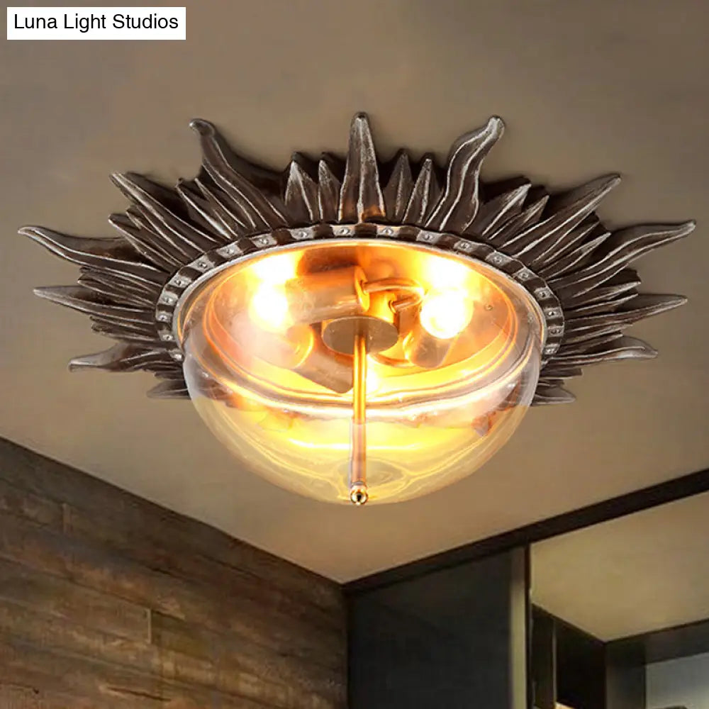 Dome Flush Ceiling Light: Traditional Clear Glass 3 - Bulb Aged Silver Design For Living Room