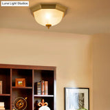 Dome Foyer Flush Mount Light - Colonial Ribbed Opal Glass Brass Finish Close To Ceiling Lamp