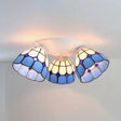 Dome Shade Tiffany Stained Glass Ceiling Light Fixture - 3 Heads White/Clear White