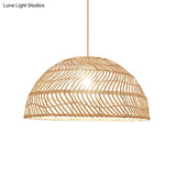 Dome Shaded Rattan Pendant Light - Simplicity & Elegance In 1-Light Wood Fixture