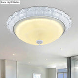 Dome Shape Hallway Flush Mount Lighting In Vintage Frosted Glass White/Brass Led - Warm/White Light