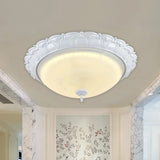 Dome Shape Hallway Flush Mount Lighting In Vintage Frosted Glass White/Brass Led - Warm/White Light