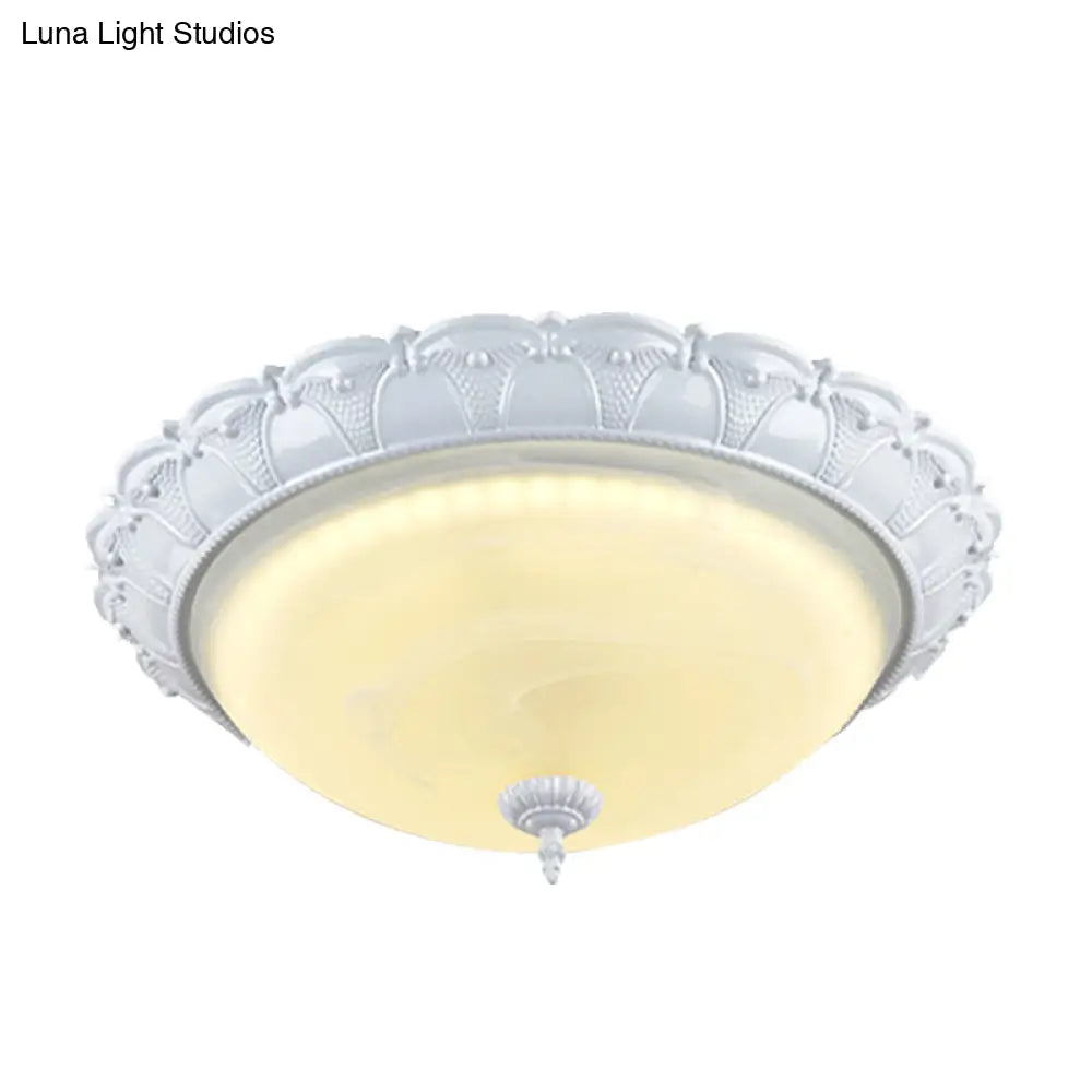 Dome Shape Hallway Flush Mount Lighting In Vintage Frosted Glass White/Brass Led - Warm/White Light