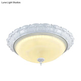 Dome Shape Hallway Flush Mount Lighting In Vintage Frosted Glass White/Brass Led - Warm/White Light