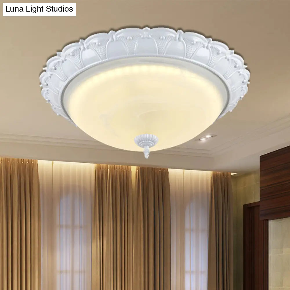 Dome Shape Hallway Flush Mount Lighting In Vintage Frosted Glass White/Brass Led - Warm/White Light