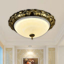 Dome Shape Hallway Flush Mount Lighting In Vintage Frosted Glass White/Brass Led - Warm/White Light