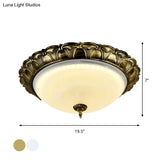 Dome Shape Hallway Flush Mount Lighting In Vintage Frosted Glass White/Brass Led - Warm/White Light
