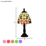 Dome-Shaped Baroque Style Nightstand Lamp - Stained Glass With Blossom Pattern In Red/Pink/Orange