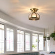 Dome Shaped Metallic Gold Semi Flush Mount With Opal Glass Shade For Dining Room 1 /