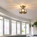 Dome Shaped Metallic Gold Semi Flush Mount With Opal Glass Shade For Dining Room 1 /