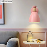 Dome-Shaped Metallic & Wooden Macaroon Wall Sconce Light For Kids Bedroom