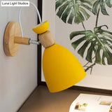 Dome-Shaped Metallic & Wooden Macaroon Wall Sconce Light For Kids Bedroom