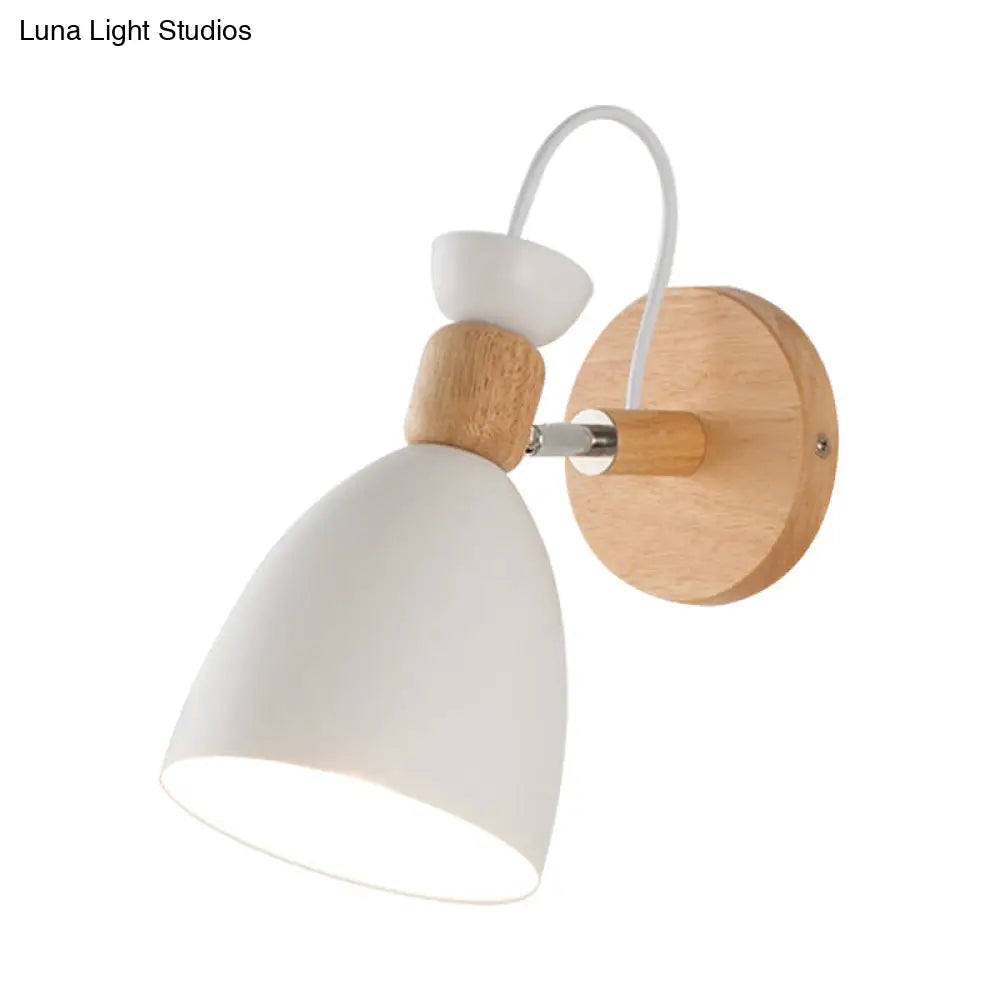 Dome-Shaped Metallic & Wooden Macaroon Wall Sconce Light For Kids Bedroom