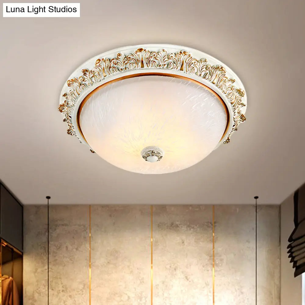 Dome Shaped Rustic Flush Mount Lighting With Opaline Glass In White/Brass - Available