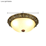 Dome Shaped Rustic Flush Mount Lighting With Opaline Glass In White/Brass - Available