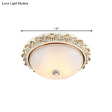 Dome Shaped Rustic Flush Mount Lighting With Opaline Glass In White/Brass - Available