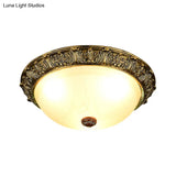 Dome Shaped Rustic Flush Mount Lighting With Opaline Glass In White/Brass - Available