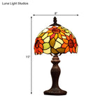 Dome-Shaped Sunflower Patterned Tiffany Table Lamp In Dark Brown