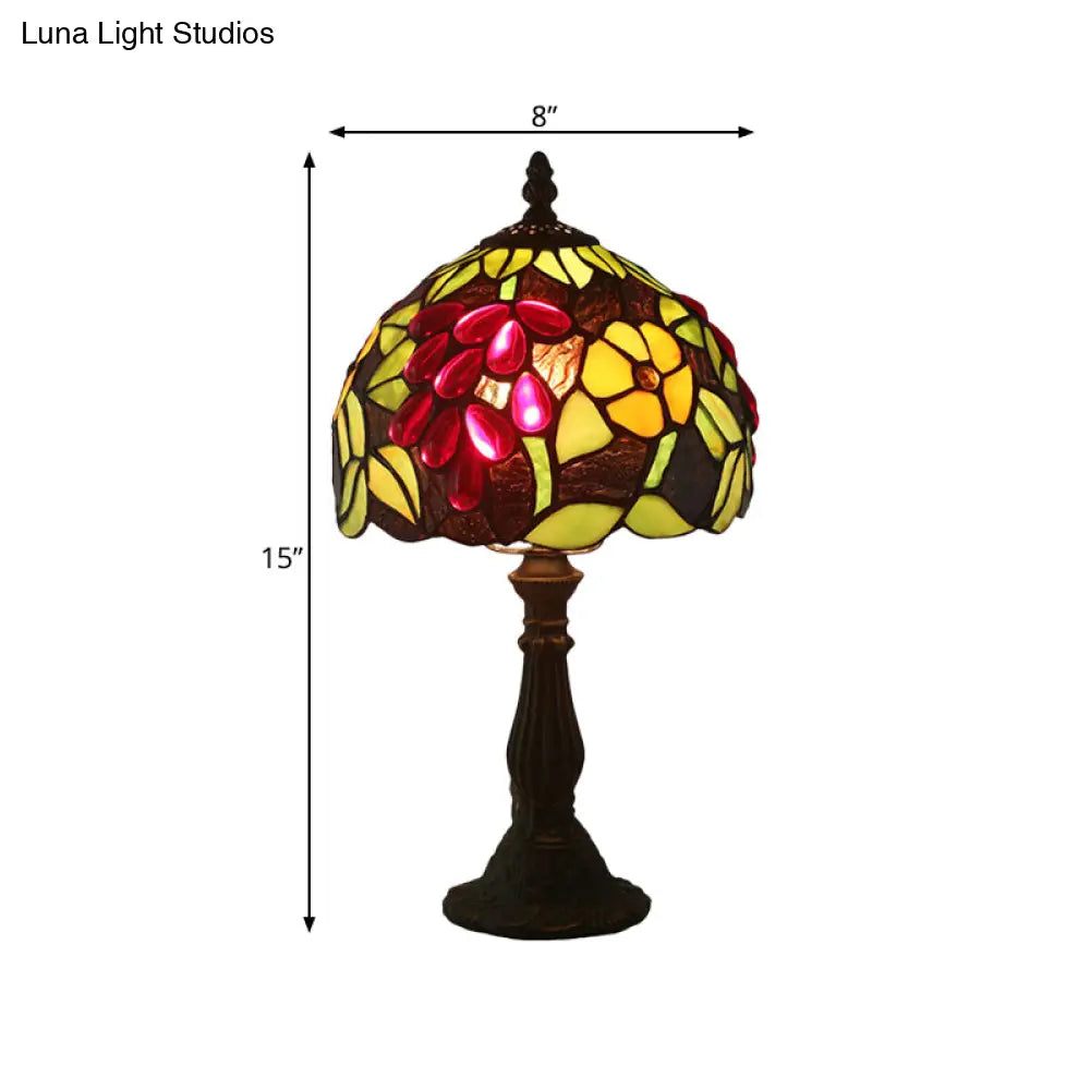 Dome-Shaped Tiffany Nightstand Lamp With Grape Patterned Cut Glass - Yellow/Green 1 Head Night Light