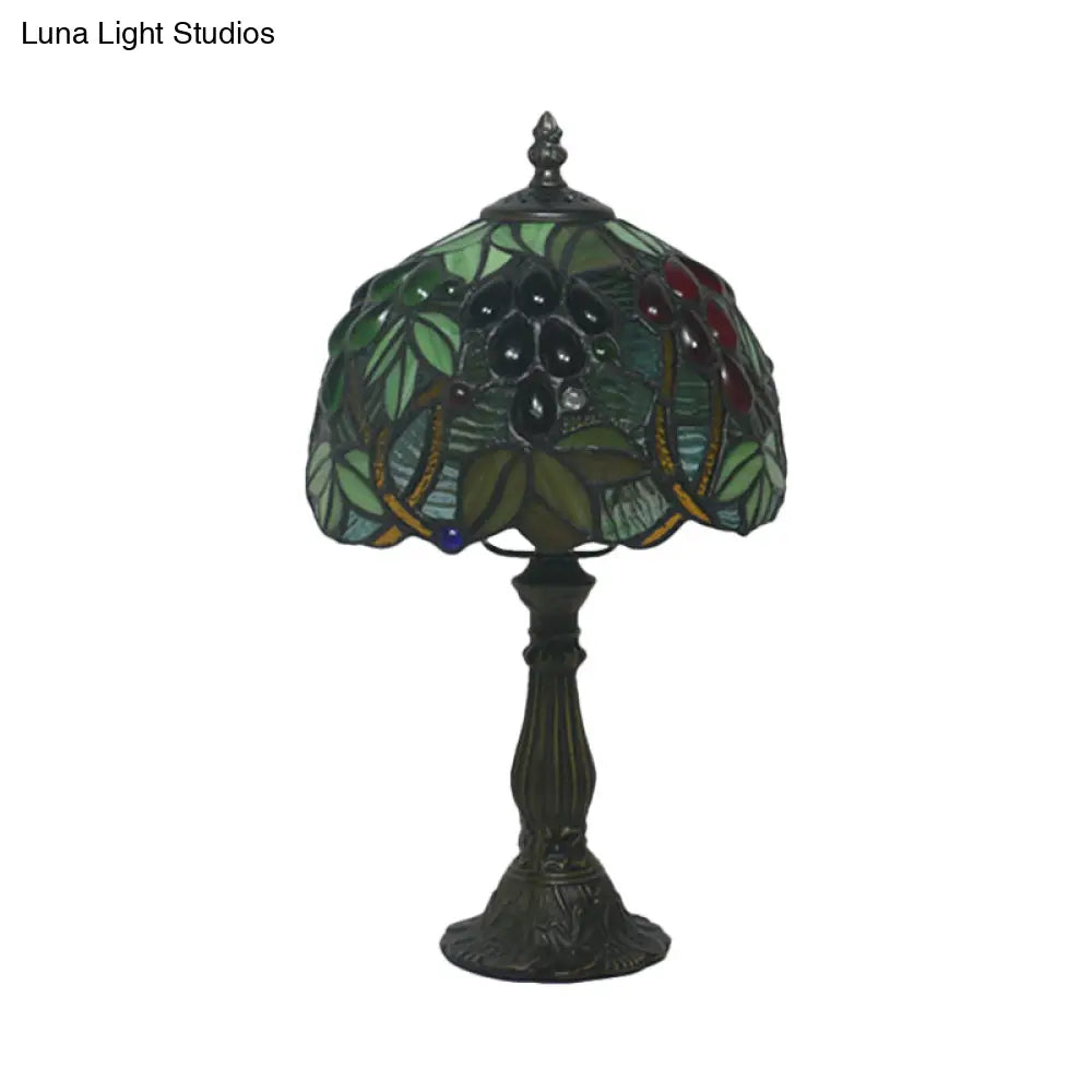 Dome-Shaped Tiffany Nightstand Lamp With Grape Patterned Cut Glass - Yellow/Green 1 Head Night Light