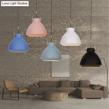 Dome Suspended Macaron Style Pendant Light - 10’/14’ Metallic Fixture With Handle In Black/Blue