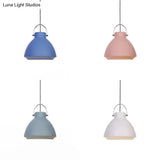 Dome Suspended Macaron Style Pendant Light - 10’/14’ Metallic Fixture With Handle In Black/Blue