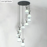 Dome Swirl Cluster Pendant Light In Black - Contemporary Opal Glass Hanging Lighting