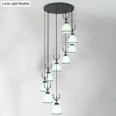 Dome Swirl Cluster Pendant Light In Black - Contemporary Opal Glass Hanging Lighting