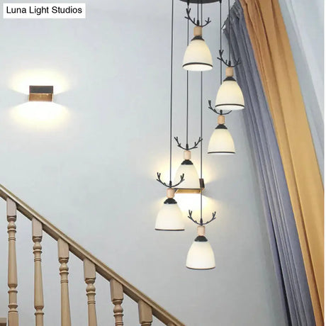 Dome Swirl Cluster Pendant Light In Black - Contemporary Opal Glass Hanging Lighting