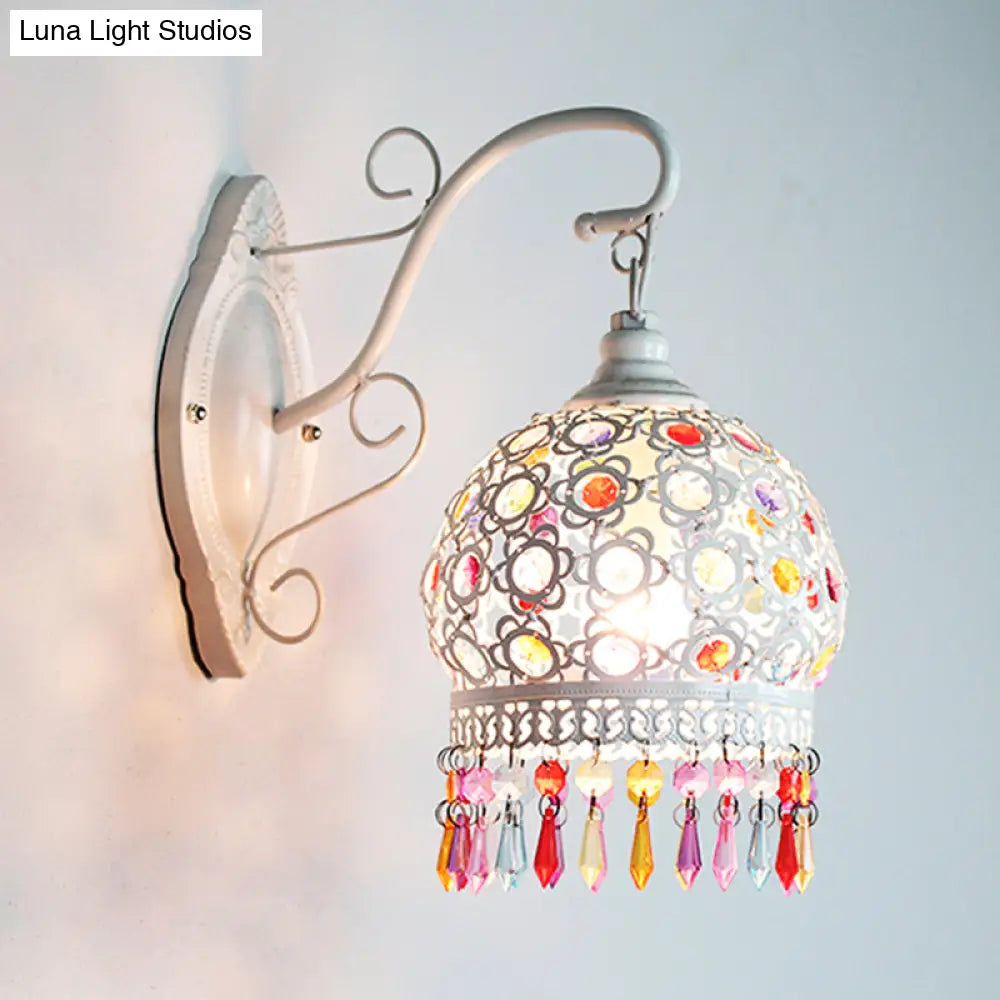 Dome Wall Sconce Lamp - 1 Bulb Metal Mount Light In White/Pink/Orange For Living Room