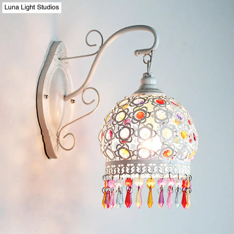Dome Wall Sconce Lamp - 1 Bulb Metal Mount Light In White/Pink/Orange For Living Room