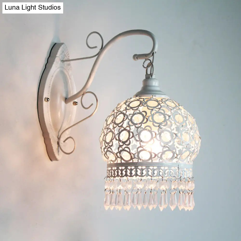 Dome Wall Sconce Lamp - 1 Bulb Metal Mount Light In White/Pink/Orange For Living Room