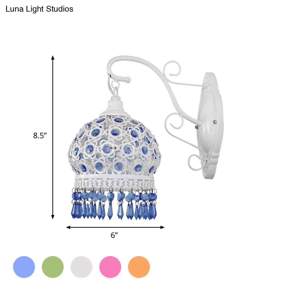 Dome Wall Sconce Lamp - 1 Bulb Metal Mount Light In White/Pink/Orange For Living Room