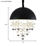 Domed Pendant Light With Crystal Flower Deco - Modern Metal Hanging Ceiling (6/10 Lights) In