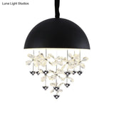 Domed Pendant Light With Crystal Flower Deco - Modern Metal Hanging Ceiling (6/10 Lights) In