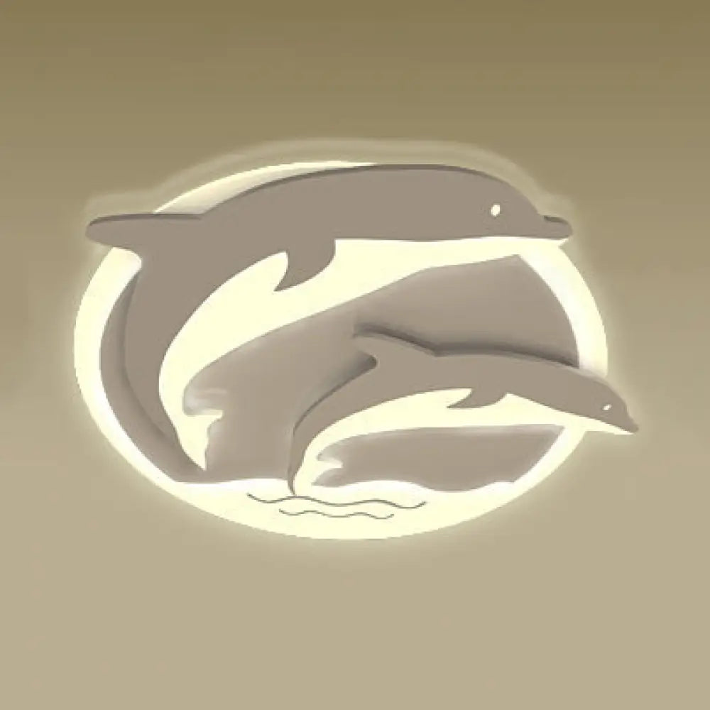 Double Dolphin Ceiling Light: White Animal Acrylic Led Fixture For Child Bedroom / Warm