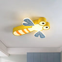 Dragonfly Bedroom Flushmount Light: Acrylic Led Cartoon Ceiling Lamp In Pink/Yellow Yellow