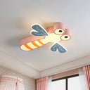 Dragonfly Bedroom Flushmount Light: Acrylic Led Cartoon Ceiling Lamp In Pink/Yellow Pink