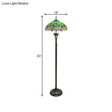 Dragonfly Reading Floor Lamp - Stained Glass Baroque Design 3 Heads Yellow/Blue/Green Pull Chain