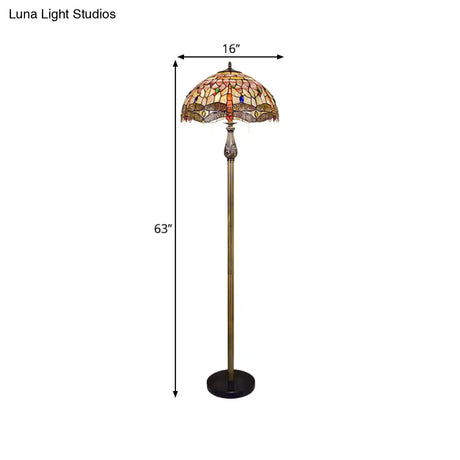 Dragonfly Shell Tiffany Style Floor Reading Light - 2 Lights White Pull Chain Bowl Shade