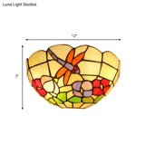 Dragonfly Stained Glass Wall Sconce With Double Bulbs And Bowl Shade For Lodge Décor