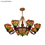 Dragonfly Tiffany Style Chandelier With Stained Glass Shade For Living Room