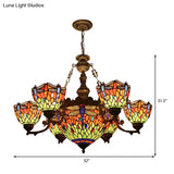 Dragonfly Tiffany Style Chandelier With Stained Glass Shade For Living Room