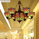 Dragonfly Tiffany Style Chandelier With Stained Glass Shade For Living Room
