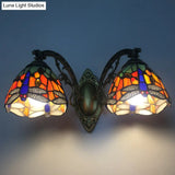 Dragonfly Tiffany Vanity Lamp - Elegant 2-Light Wall Sconce For Mirror Cabinet