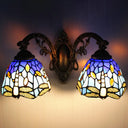 Dragonfly Tiffany Vanity Lamp - Elegant 2-Light Wall Sconce For Mirror Cabinet Blue